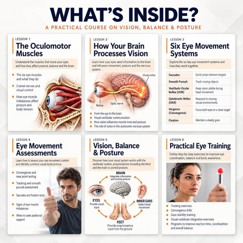 What's inside Posturepro NeuroVision: six lessons of a practical neuro visual training course on vision, balance and posture
