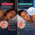 Infographic comparing mouth breathing during sleep with nasal breathing while wearing the Functional Activator mouth guard