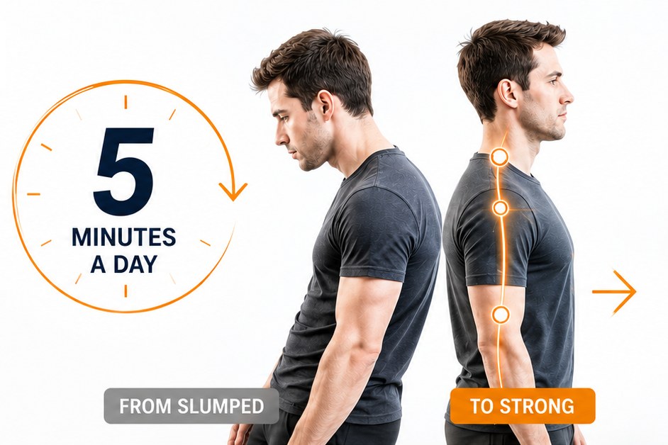 From slumped to strong posture in five minutes a day