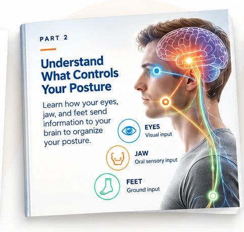 Part 2 of the eBook, Understand What Controls Your Posture: how your eyes, jaw and feet send information to your brain